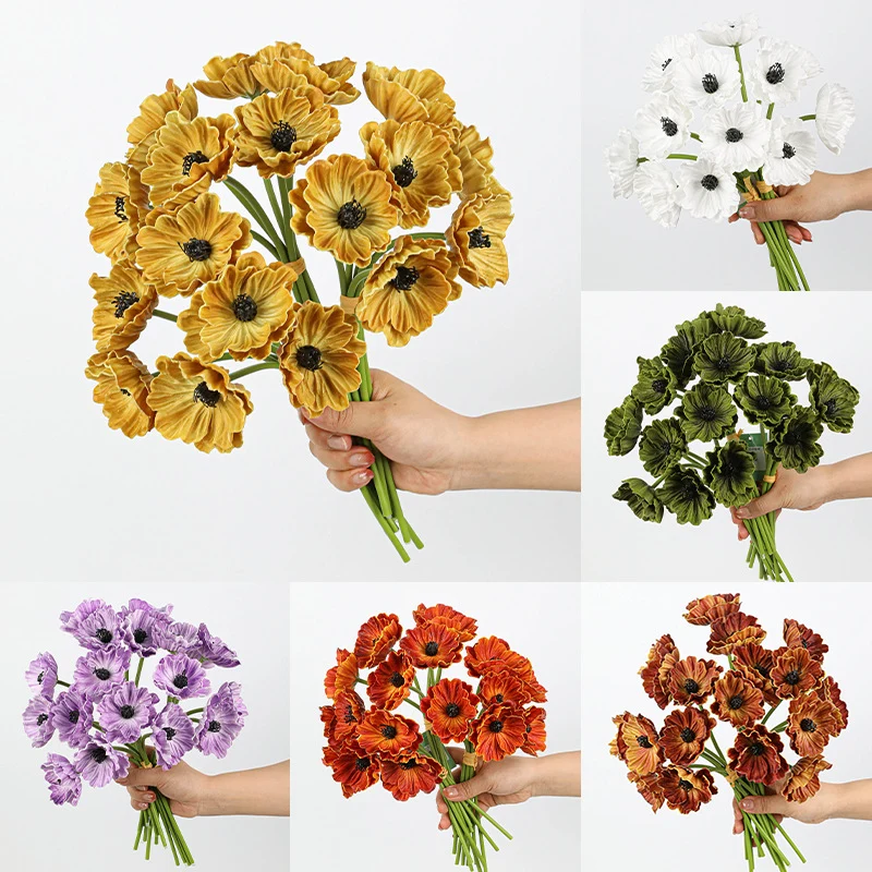 Künstliche Mohnblumen (Papaver) aus PU, 6 Blüten, 30 cm lang, realistisch für Hochzeit, Hotel, Herbstdekoration