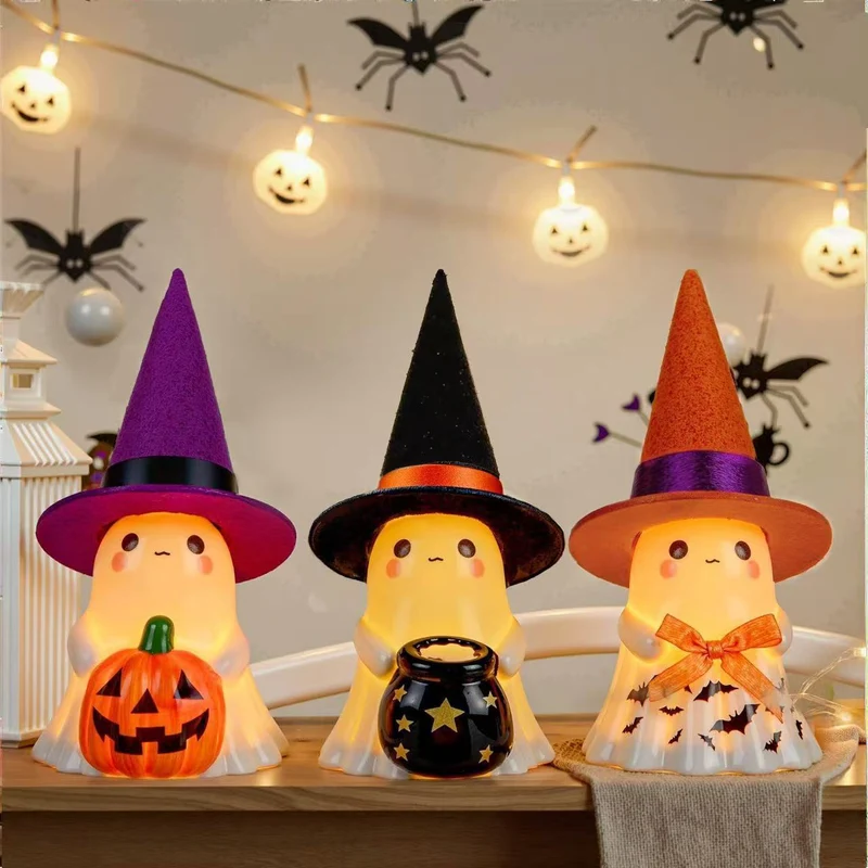 Halloween Leuchtgeist-Deko, 13 cm hoch, 6,8 cm breit, Kunststoff, für Garten, Terrasse, Innen- und Außendekoration
