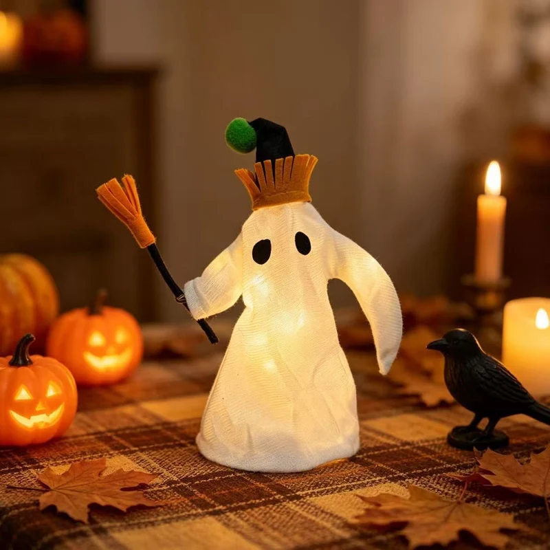 Halloween LED-Geister-Deko mit Besen, 27 cm lang, Kunststoff, für Innen- und Außendekoration, Party, Festdekoration