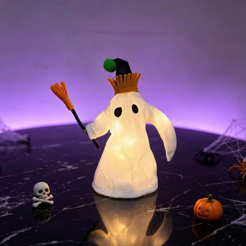Halloween LED-Geister-Deko mit Besen, 27 cm lang, Kunststoff, für Innen- und Außendekoration, Party, Festdekoration