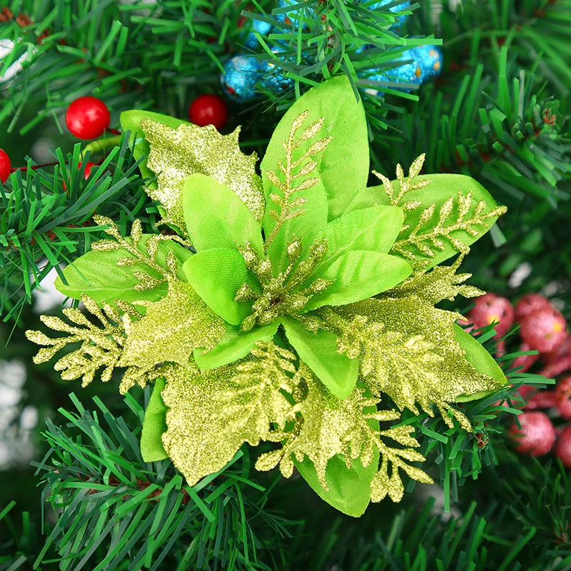 Künstliche Weihnachtssternblüte 15 cm, Seidenblume, Glitzer, Einzeln, für Weihnachtsdekoration, Hochzeiten, Events, 1 Stück
