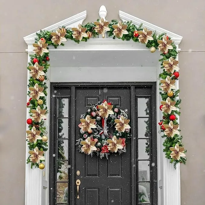 Künstliche Weihnachtssternblüte 15 cm, Seidenblume, Glitzer, Einzeln, für Weihnachtsdekoration, Hochzeiten, Events, 1 Stück