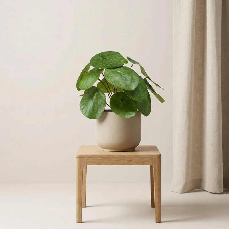 Künstliche Pilea 25 cm im schwarzen Topf