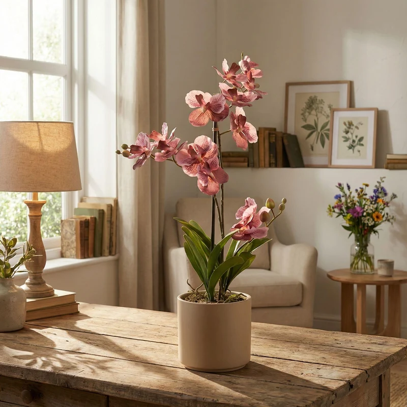 Künstliche Vanda Orchidee 60 cm altrosa im Topf