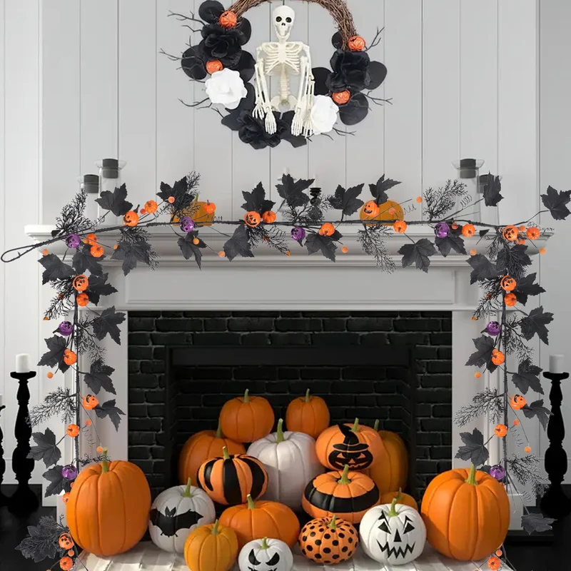 Künstliche Ahornblätter-Ranke, 150 cm, Real-Touch, Dekoration für Hochzeiten, Herbst, Halloween, Blumenarrangements, Innen- und Außendekoration