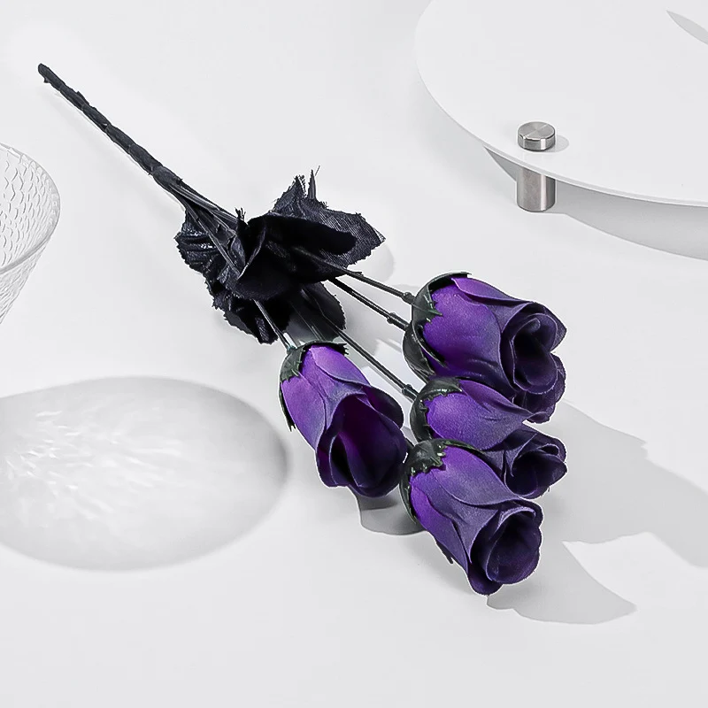5 Stück künstliche Mini-Rosen, 40 cm lang, Seide, dunkel, Halloween-Dekoration, Goth-Stil, für Hochzeiten, Events, Laden-Deko