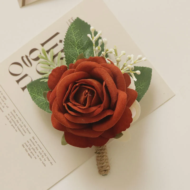 Künstliche Seidenrose in Rostorange, 12 cm, realistische Blume für Hochzeiten, Festdekoration, Brautsträuße, Floristikbedarf