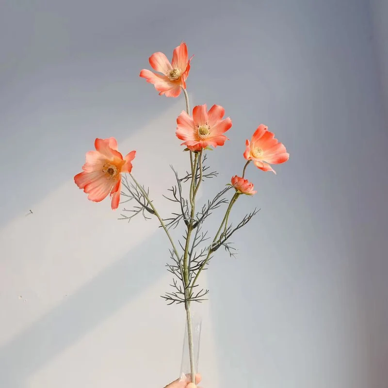 Gänseblümchen Stiel 60 cm, Künstlicher Kosmee Zweig aus Seide, Täuschend echte Kunstblume für Vase, Hochzeit, Gastronomie & Deko