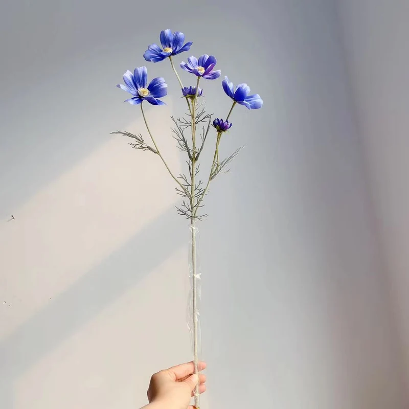 Gänseblümchen Stiel 60 cm, Künstlicher Kosmee Zweig aus Seide, Täuschend echte Kunstblume für Vase, Hochzeit, Gastronomie & Deko