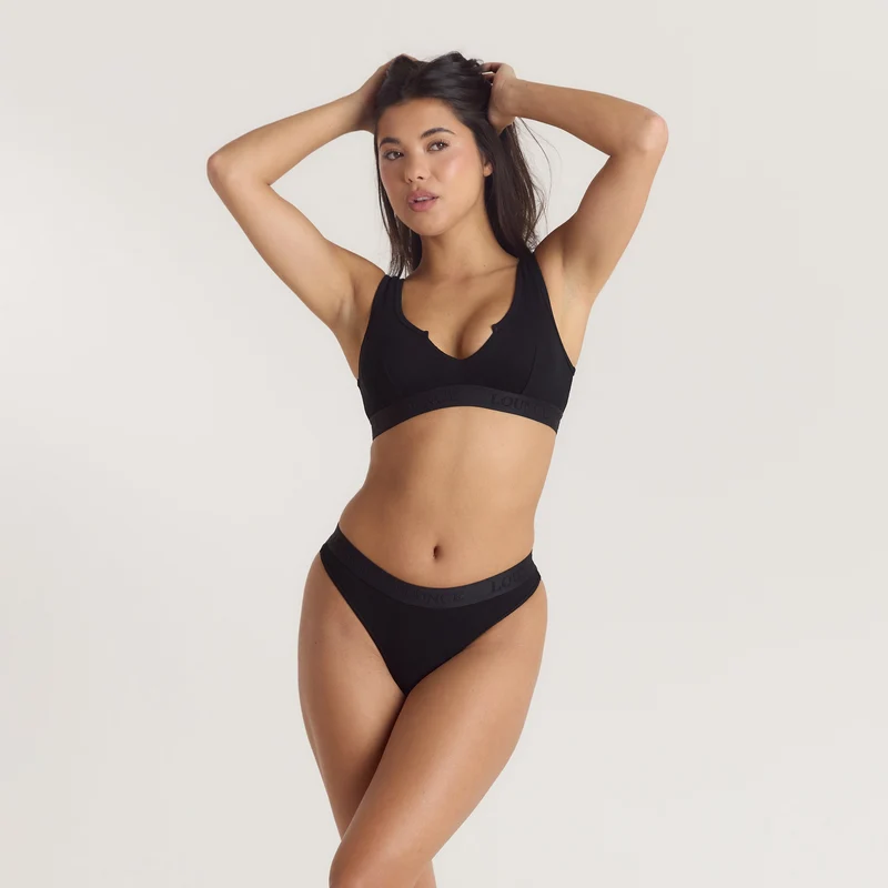 Weiches Geripptes Push-Up Bralette - Schwarz