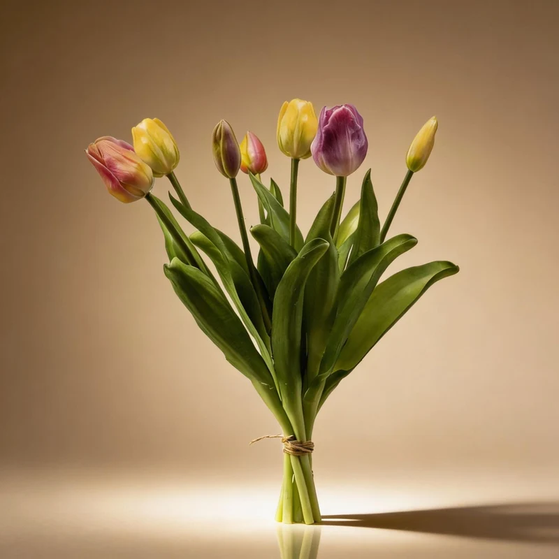Tulpenstrauß - Sanfter Frühling - ‘Real Touch’ Kunsttulpen - 7 Stiele - 42 cm