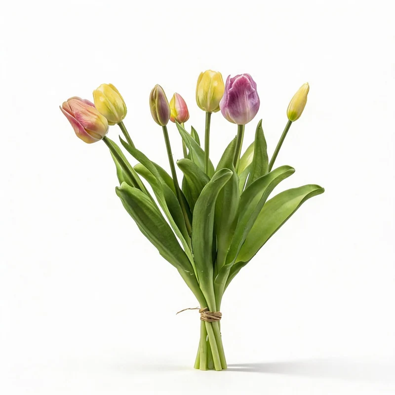 Tulpenstrauß - Sanfter Frühling - ‘Real Touch’ Kunsttulpen - 7 Stiele - 42 cm
