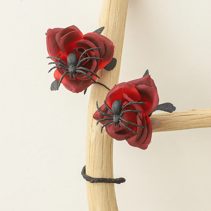 Faux-Rosen mit Spinnen, 38cm, Kunstseide, Gothic Halloween Deko, Hochzeiten, Partys, Innenräume
