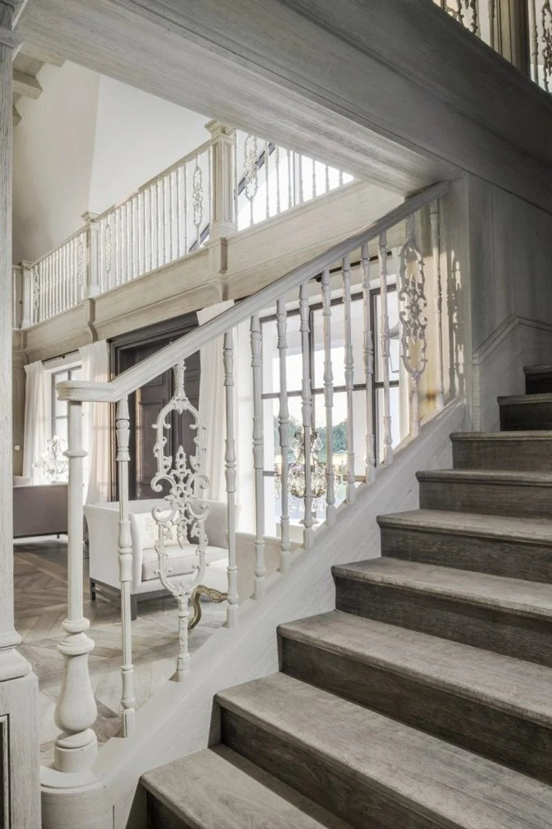 Casa Padrino Gusseisen Geländerstab Schwarz 21,5 x H. 103 cm - Prunkvoller Zierstab mit Ranken Ornament - Balkon & Treppen Geländer