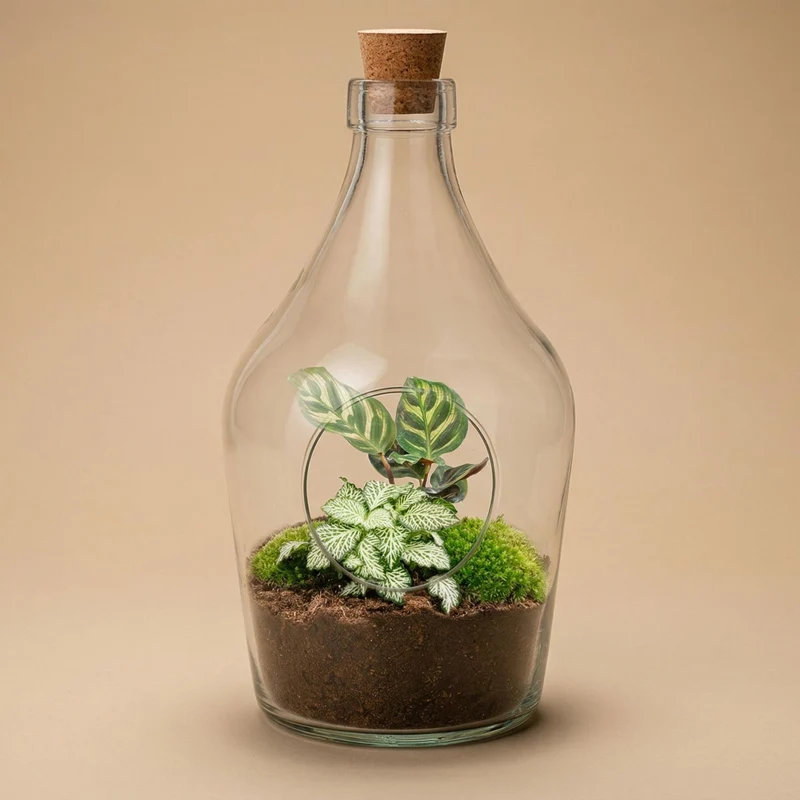 Korbmarante kaufen – Open terrarium Joss - Calathea Makoyana & Fittonia white Tiger - ↑ 30 cm