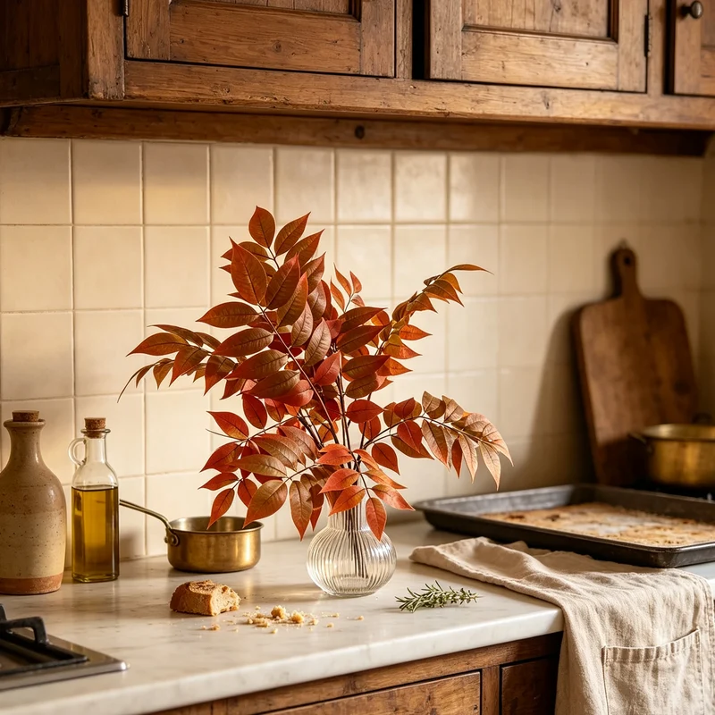 Künstliche Herbstzweige im rustikalen Landhausstil, Rost-Olivgrün Gradient Blätter, realistische Herbstdeko für Esstisch Sideboard Wohnzimmer