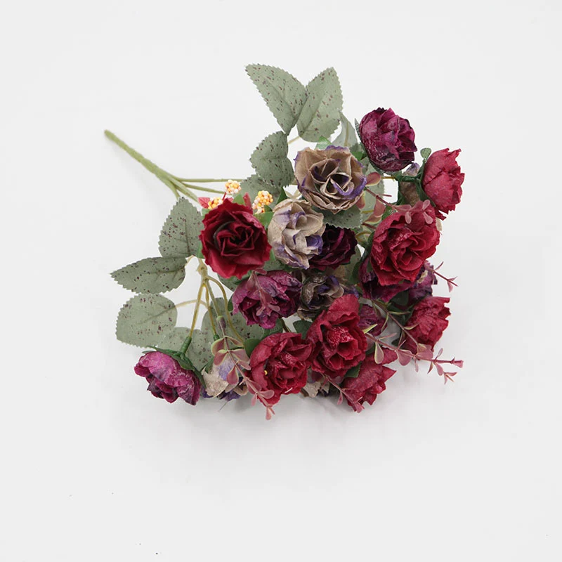 Kunstrosen Strauß 21 Köpfe, 30 cm Diamant-Rose in Herbstfarben, täuschend echte Seidenblumen für Hochzeit, Vase, Deko & Grabschmuck