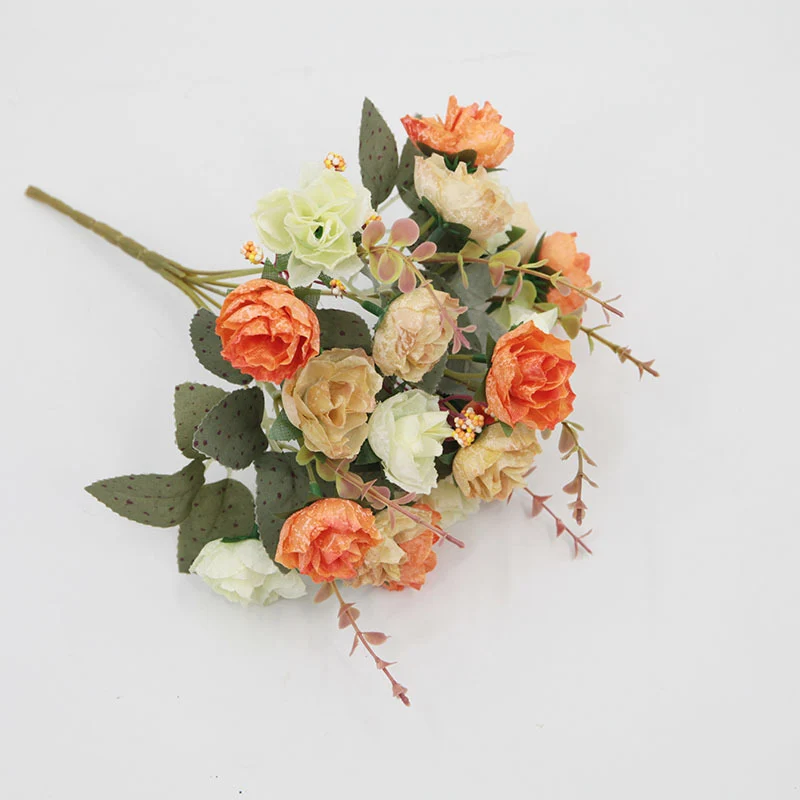 Kunstrosen Strauß 21 Köpfe, 30 cm Diamant-Rose in Herbstfarben, täuschend echte Seidenblumen für Hochzeit, Vase, Deko & Grabschmuck