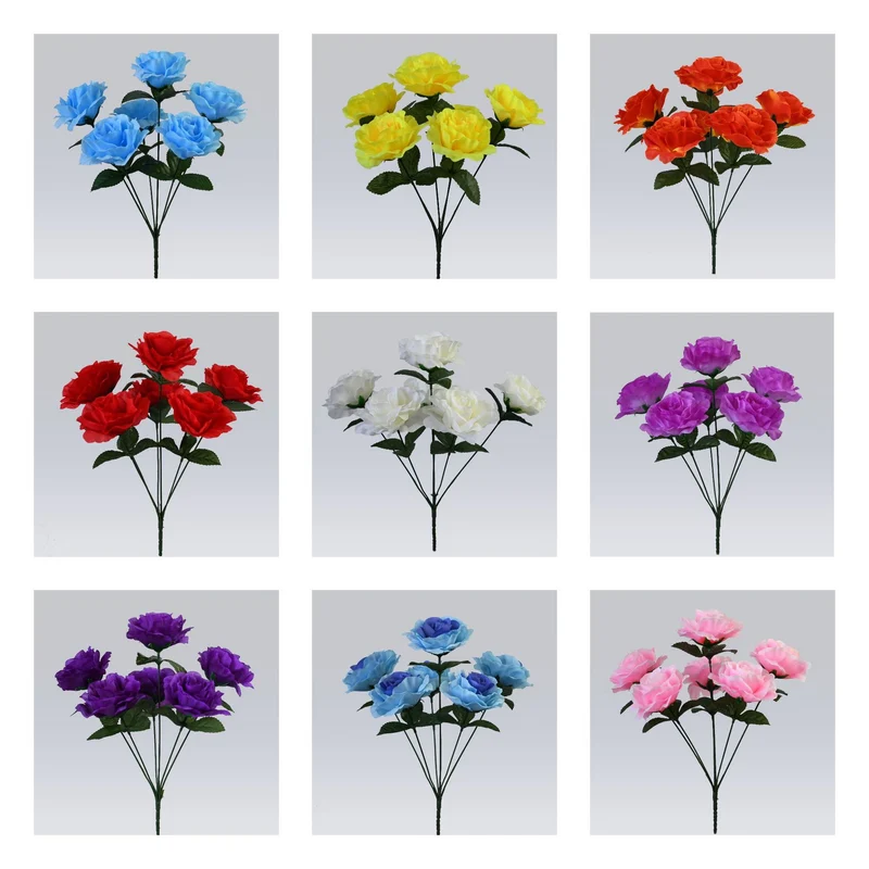 Künstlicher Rosenstrauß mit 6 Edelrosen, 36 cm, Täuschend Echte Kunstblumen mit Großen Blüten (Ø 10 cm), für Vase, Hochzeit & Floristik