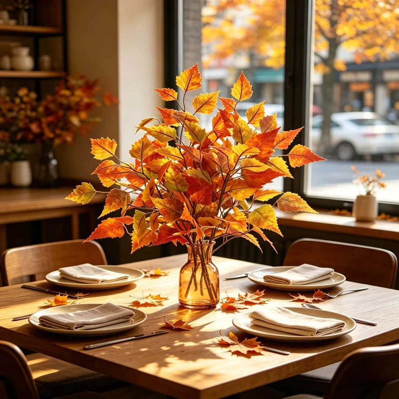 Künstlicher Ahornzweig 56 cm, Naturgetreue Ahornblätter in Herbstfarben, Dekozweig für Vase, Floristik, Hochzeit & Herbstdeko