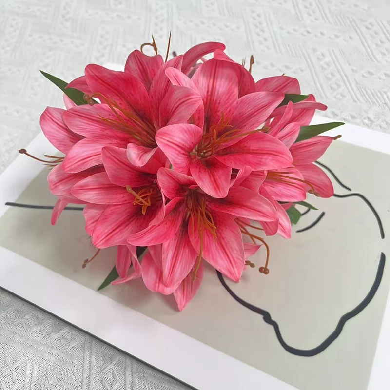 Künstlicher Lilienstrauß 30 cm, Täuschend Echte Lilien aus Seidenstoff, Dauerhafte Kunstblumen für Vase, Tischdeko, Hochzeit, Floristik & Grabschmuck