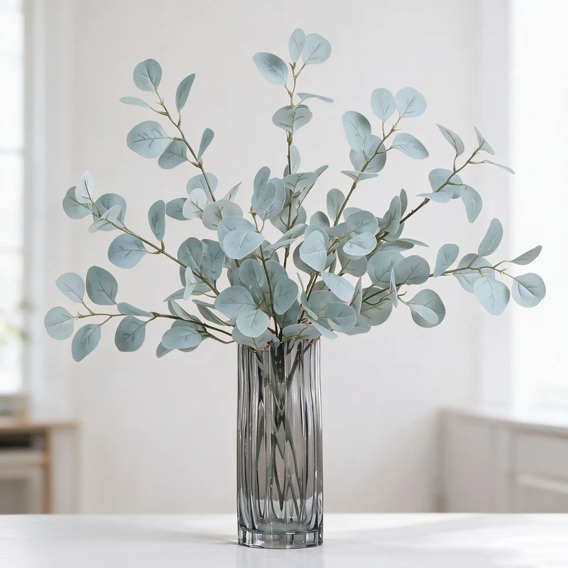 Eukalyptuszweig Herbst 85 cm, Täuschend Echter Kunstzweig, Real-Touch Deko für Vase, Hochzeit & Floristik, Silberdollar-Eukalyptus