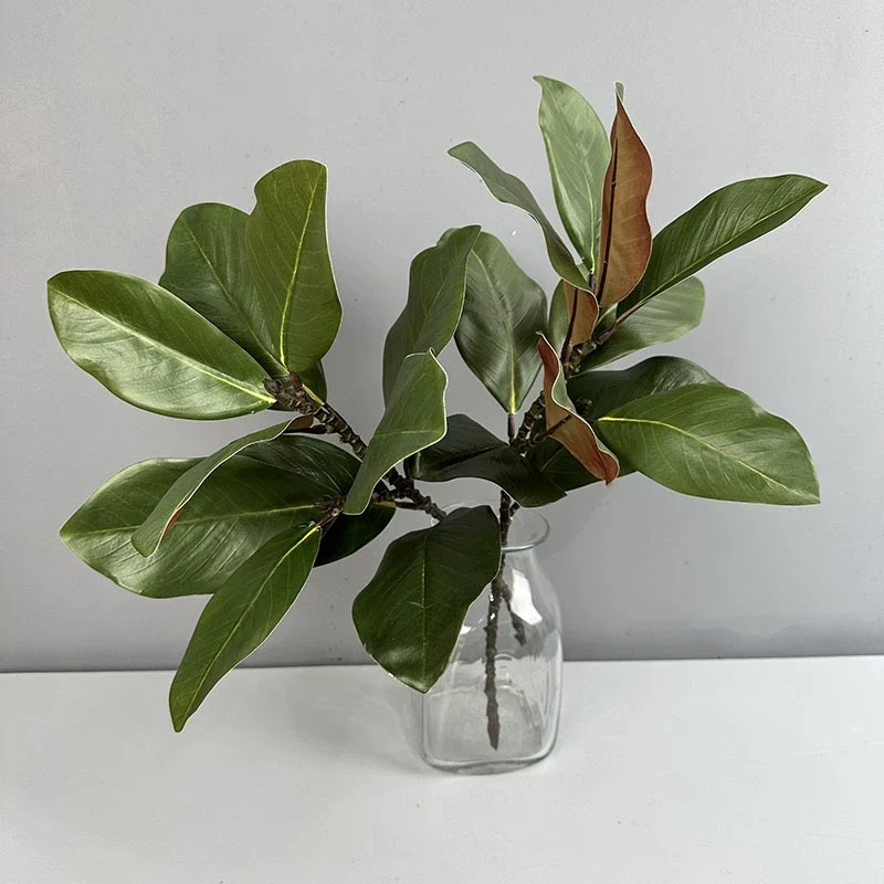 Künstlicher Magnolienzweig 56 cm, Täuschend Echte Blätter, Dekozweig für Vase, Floristik, Hochzeit, Mengenrabatt für B2B