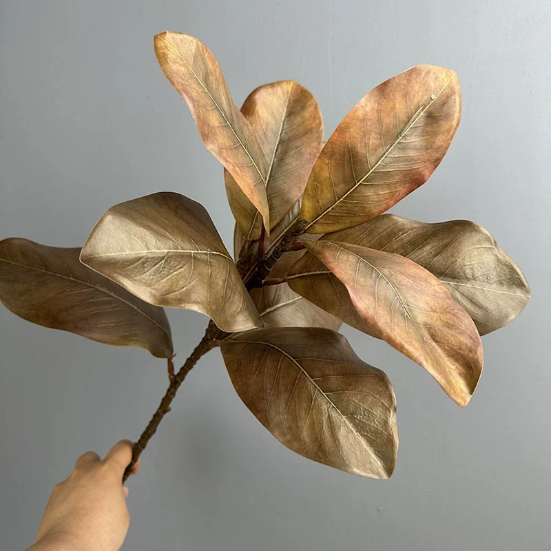 Künstlicher Magnolienzweig 56 cm, Täuschend Echte Blätter, Dekozweig für Vase, Floristik, Hochzeit, Mengenrabatt für B2B