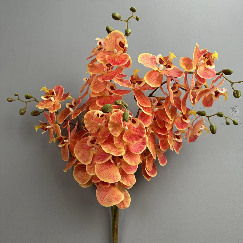 Phalaenopsis Orchideenzweig 100 cm | Real Touch Kunstblume in Herbstfarben | 7 Blüten Ø 10 cm | Echt anfühlend für hohe Vasen, Hochzeit & Deko