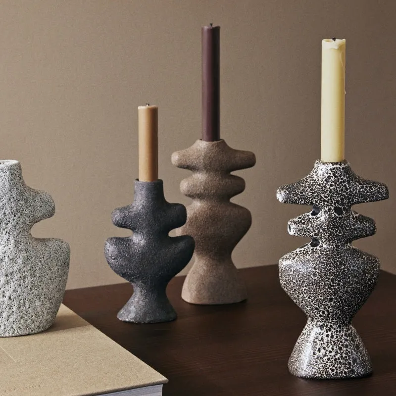 Yara Kerzenständer Keramik Groß | Braun Gesprenkelt | ferm LIVING
