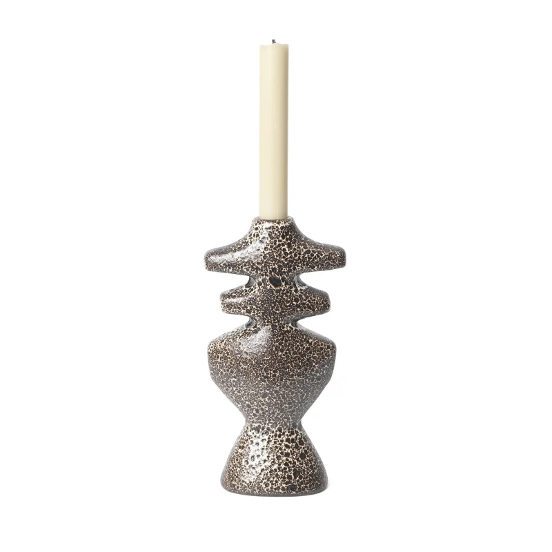 Yara Kerzenständer Keramik Groß | Braun Gesprenkelt | ferm LIVING