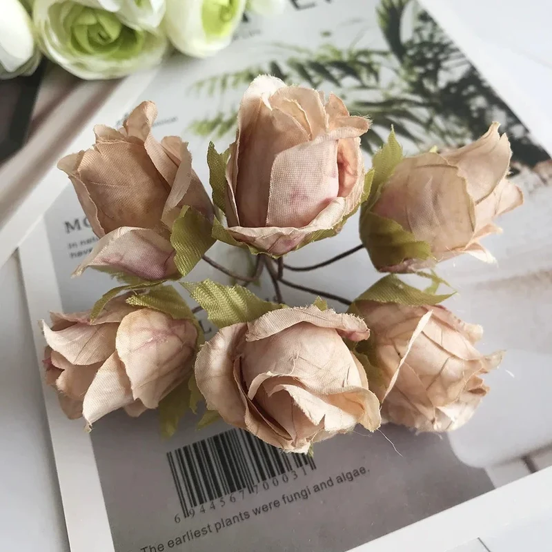 Künstlicher Rosenbund 11cm, 9 Vintage-Farben, Täuschend Echte Seidenblumen für DIY, Hochzeit, Ansteckblume, Gestecke & Tischdeko