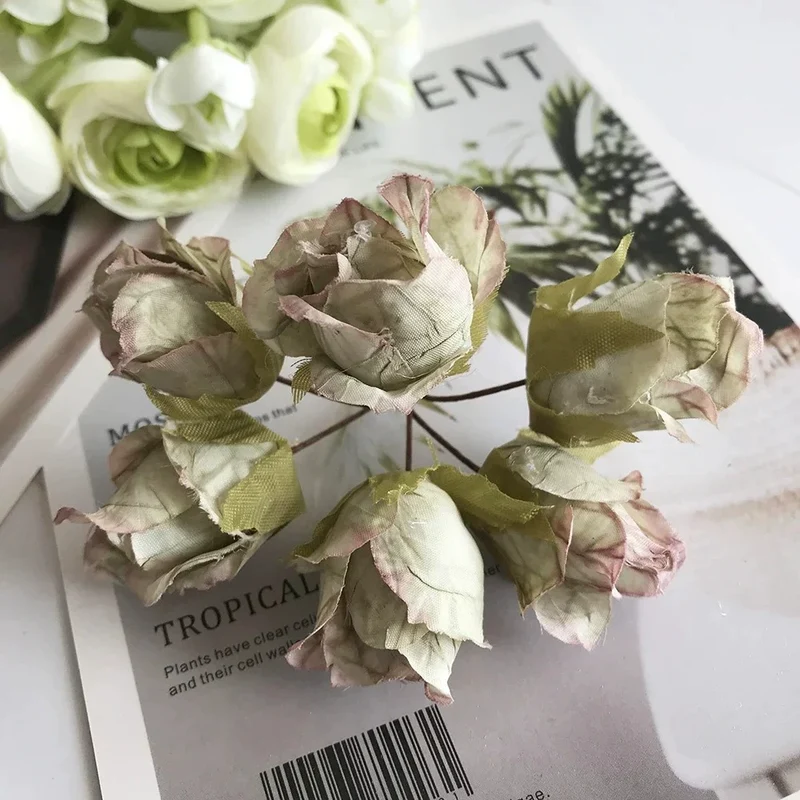 Künstlicher Rosenbund 11cm, 9 Vintage-Farben, Täuschend Echte Seidenblumen für DIY, Hochzeit, Ansteckblume, Gestecke & Tischdeko