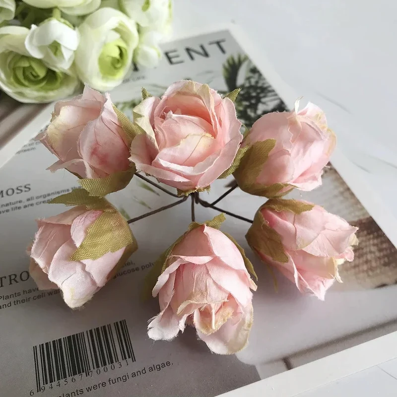 Künstlicher Rosenbund 11cm, 9 Vintage-Farben, Täuschend Echte Seidenblumen für DIY, Hochzeit, Ansteckblume, Gestecke & Tischdeko