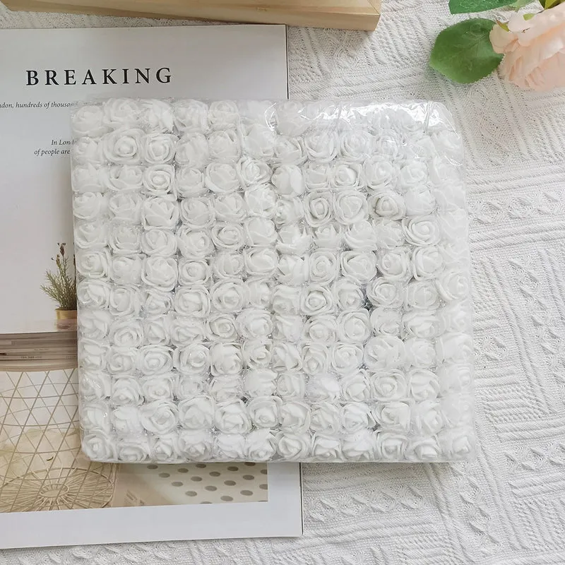 144x Mini Rosenköpfe 2,5 cm, PE Schaumrosen mit Spitze, Künstliche Blumen für Hochzeit, DIY & Gestecke, Großpackung für Floristik & Deko
