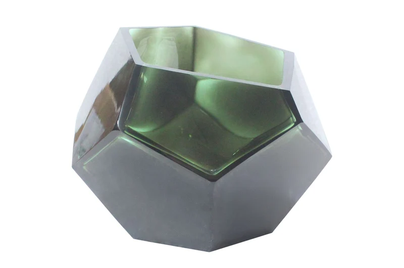 Casa Padrino Luxus Schale Türkis Ø 24,5 x H. 19,5 cm - Große Deko Schale aus massivem Farbglas in Aqua mit facettiertem Diamant-Schliff - Luxus Deko Accessoires