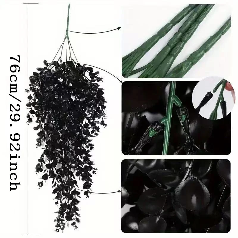 Schwarze Eukalyptus Hängepflanze, 76 cm, Täuschend echte künstliche Girlande für Wanddeko, Hochzeit, Gastronomie & Events