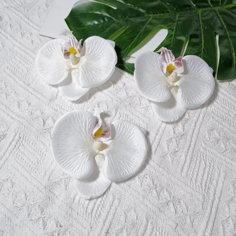 8cm Realistische Kunstorchidee Haarclip, Hochzeitsdekoration, DIY Blüten für Brautsträuße, Tischdeko, Geschenkverpackung