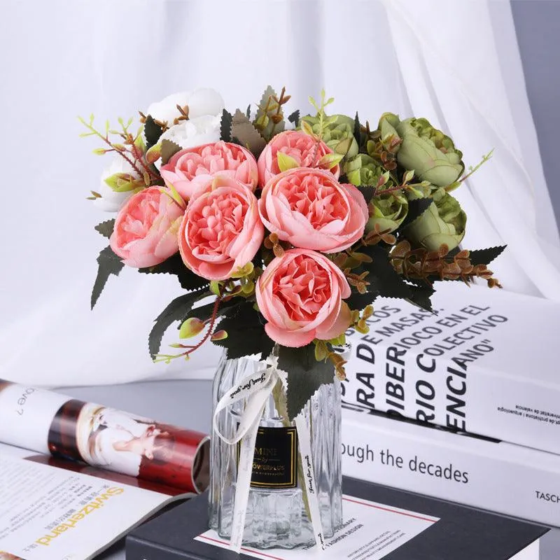 Kohlrosenbusch 25cm, 6 realistische Seidenrosen, Kunstblumen-Strauß für Deko, Hochzeit & Vase, Mengenrabatt für Gewerbe