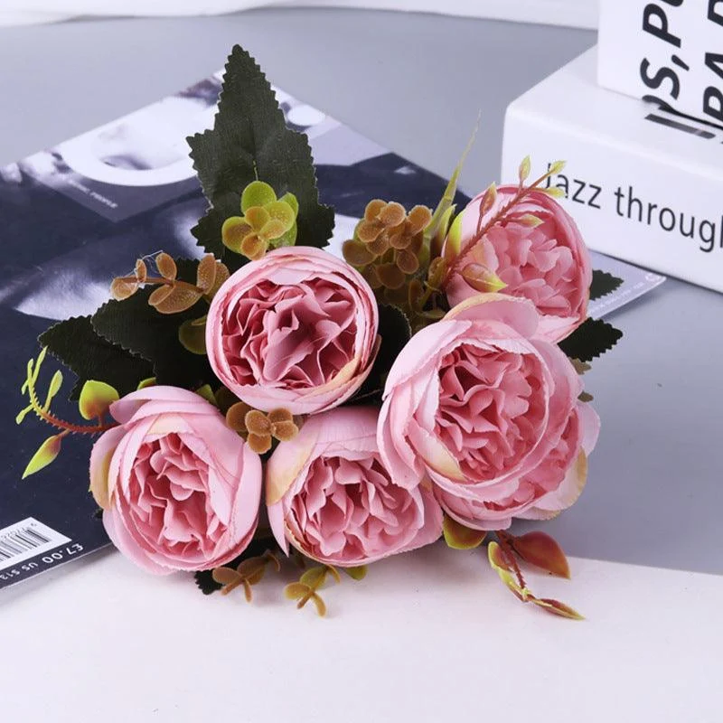 Kohlrosenbusch 25cm, 6 realistische Seidenrosen, Kunstblumen-Strauß für Deko, Hochzeit & Vase, Mengenrabatt für Gewerbe