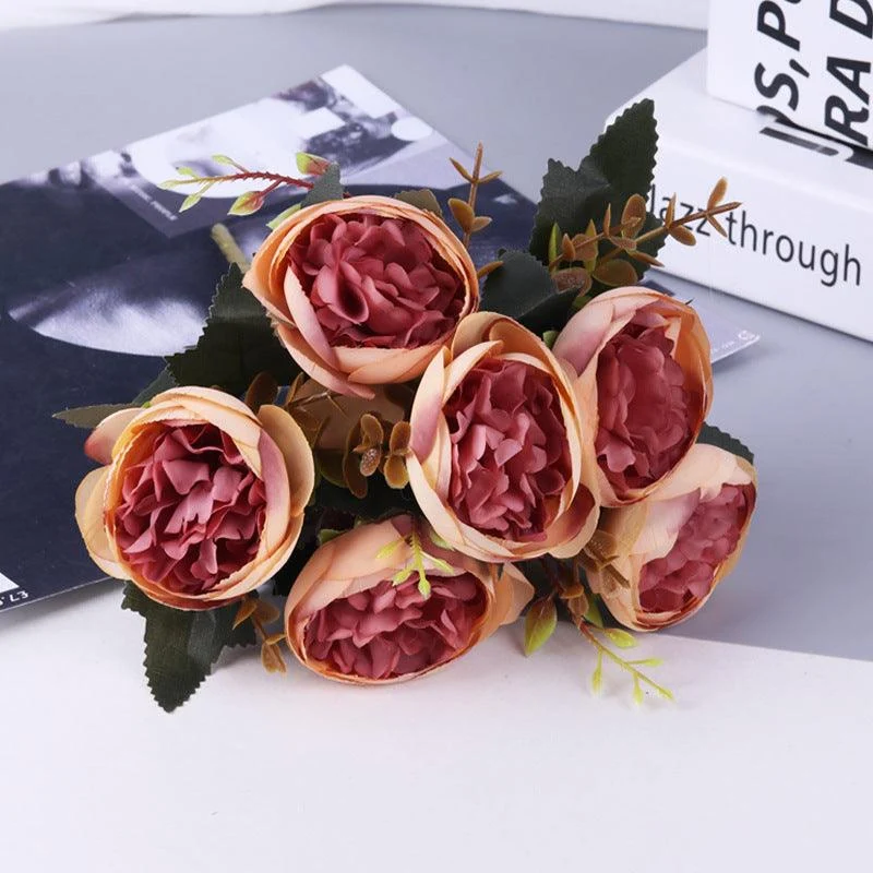 Kohlrosenbusch 25cm, 6 realistische Seidenrosen, Kunstblumen-Strauß für Deko, Hochzeit & Vase, Mengenrabatt für Gewerbe