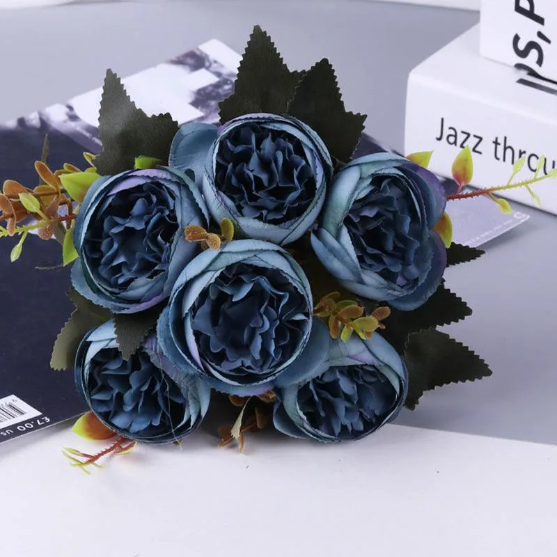 Kohlrosenbusch 25cm, 6 realistische Seidenrosen, Kunstblumen-Strauß für Deko, Hochzeit & Vase, Mengenrabatt für Gewerbe