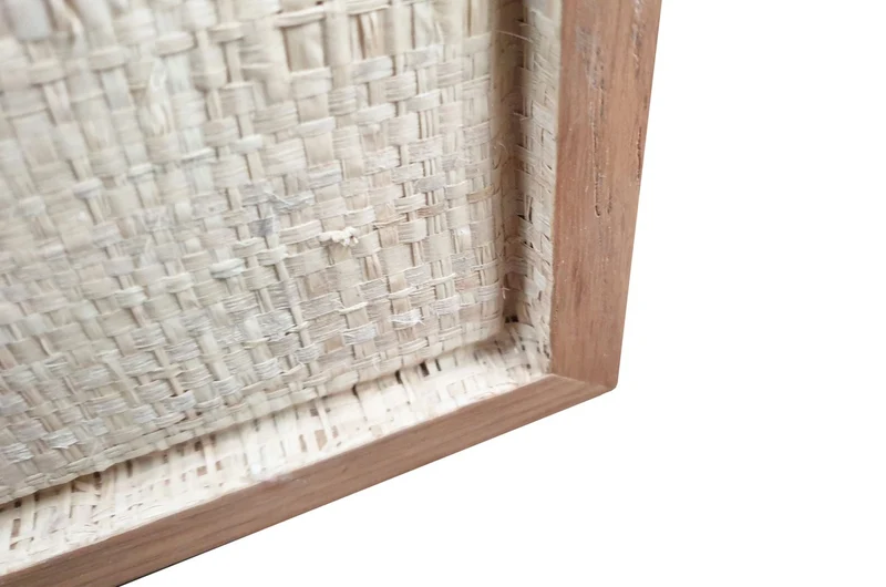 Casa Padrino Luxus Wanddekoration Naturfarben 75 x 4 x H. 122 cm - Wandrelief Erik aus Palmengeflecht mit Rahmen aus Eichenfurnier - Luxus Deko Accessoires