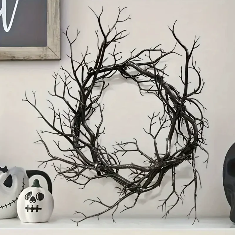 Schwarzer Zweig Kranz 43cm, realistisch, ideal für Halloween Deko, Hochzeiten, Events, Innenräume