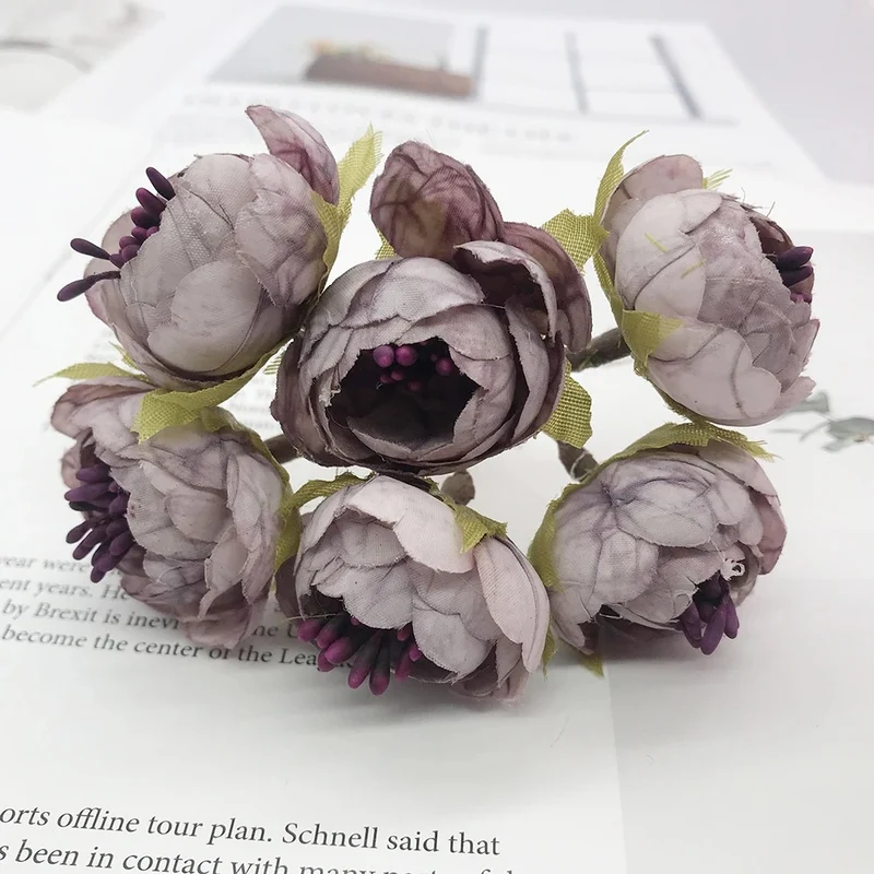 Kleine Kunstblumen 6er-Set (12cm), Realistischer Mini-Strauß für DIY, Basteln, Hochzeit, Gestecke & Kopfschmuck
