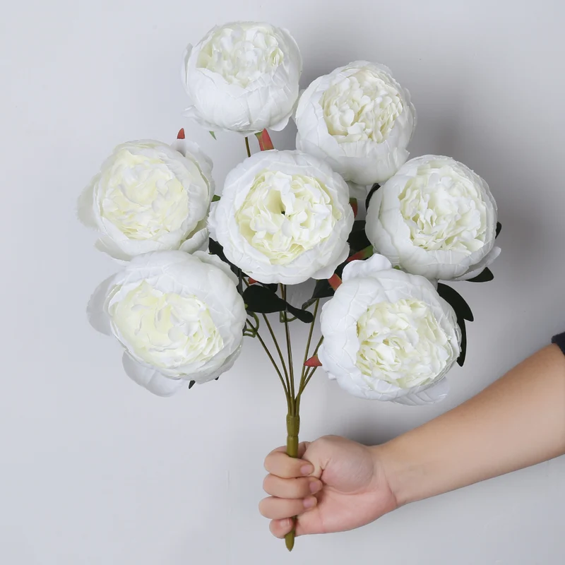 Pfingstrosen Kunstblumen Strauß 44cm, 7 Blüten, Lebensechte Seidenblumen für Hochzeit, Tischdeko, Vase & Grabschmuck, Dauerhafte Dekoration
