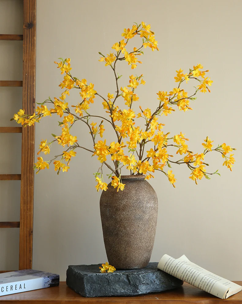 Künstliche Forsythie Einzelstiel 92 cm, dekorative Blumenarrangement für Hochzeit, Trauerfeier, Laden Dekoration, langlebig, allergenfrei