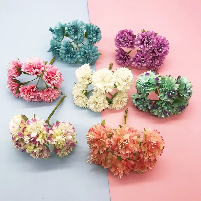 Kleine Kunstblumen Nelken & Pfingstrosen, 6 Stk. pro Bund, 10 cm, Täuschend Echte Seidenblumen für DIY, Hochzeit, Ansteckblumen & Deko