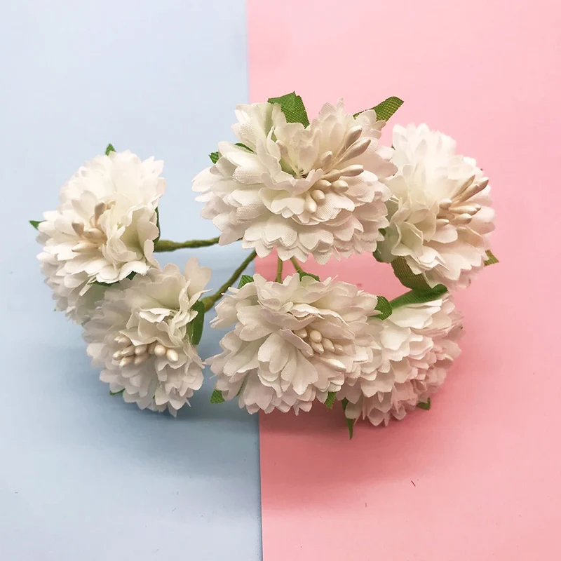 Kleine Kunstblumen Nelken & Pfingstrosen, 6 Stk. pro Bund, 10 cm, Täuschend Echte Seidenblumen für DIY, Hochzeit, Ansteckblumen & Deko