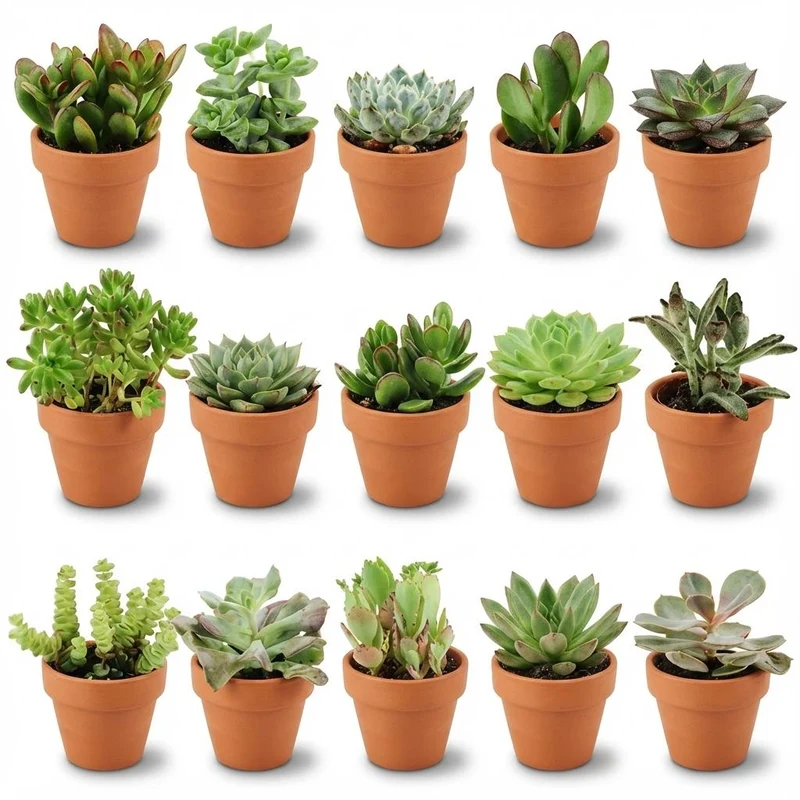 Mini Sukkulenten Mix - 15 Stück - Ø 8,1 cm - Höhe: 5-10 cm - Terrakottatöpfe